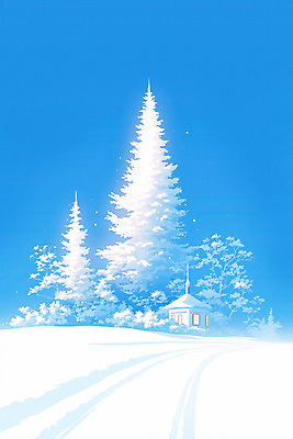 JPG 나무 겨울 일러스트 자연 하늘 주택 풍경 사람없음 건물 파란색 흰색 눈 차가움 국내일러스트 AI일러스트 AI콘텐츠 자연요소 식물 건축물 계절 컬러 날씨 생태계 파일형식