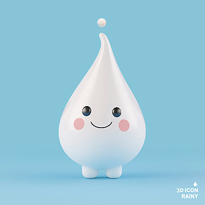 PSD 편집이미지 캐릭터 하늘색 3D캐릭터 미소 사람없음 귀여움 물방울 순수 편집3D 컨셉 표정 파란색 3D 파일형식