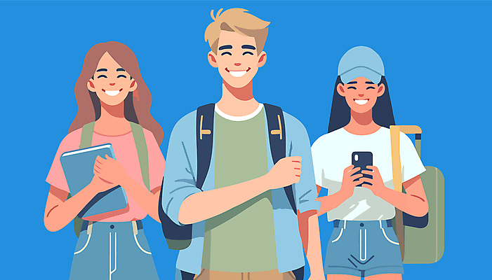 외국인 모자 학생 여자 남자 대학생 가방 일러스트 서기 웃음 들기 성인 세명 스마트폰 공책 백팩 성인만 국내일러스트 교환학생 AI파일 잡화 모션 문구용품 표정 사람 인종 핸드폰 스마트기기 파일형식 벡터