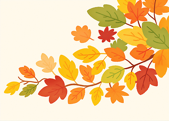 JPG 단풍 낙엽 일러스트 나뭇잎 사람없음 빨간색 초록색 주황색 가을 나뭇가지 국내일러스트 AI일러스트 AI콘텐츠 나무 계절 컬러 잎 파일형식