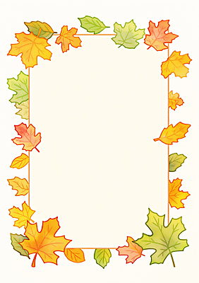 JPG 단풍 낙엽 일러스트 나뭇잎 프레임 사람없음 빨간색 초록색 주황색 가을 테두리 카피스페이스 국내일러스트 AI일러스트 AI콘텐츠 계절 컬러 잎 공백 파일형식