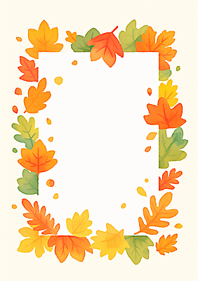 JPG 단풍 낙엽 일러스트 나뭇잎 프레임 사람없음 빨간색 초록색 주황색 가을 테두리 카피스페이스 국내일러스트 AI일러스트 AI콘텐츠 계절 컬러 잎 공백 파일형식