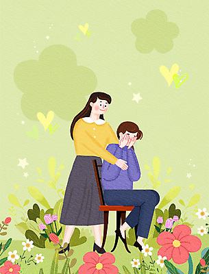 PSD 여자 꽃 의자 일러스트 서기 앉기 성인 두명 연두색 친구 하트 울음 얼굴가리기 위로 성인여자만 정신건강의날 국내일러스트 모양 식물 기념일 가구 관계 모션 표정 사람 초록색 가림 여자만 성인만 파일형식