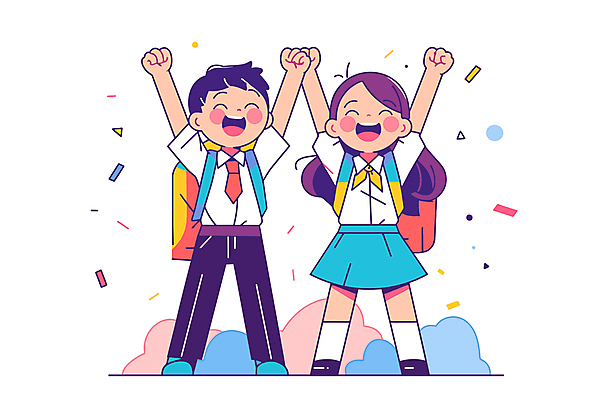 전신 학생 여자 교육 남자 행복 교복 가방 일러스트 청소년 웃음 두명 친구 손들기 우정 만세 성장 십대만 일러캐릭터 AI파일 캐릭터 잡화 옷 감정 관계 모션 표정 사람 파일형식 벡터