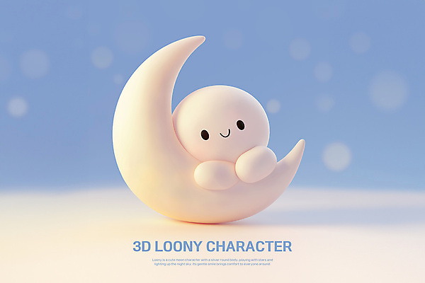 PSD 편집이미지 캐릭터 휴식 미소 사람없음 파란색 평화 귀여움 꿈 달 잠 편집3D 자연요소 컬러 컨셉 표정 3D 파일형식