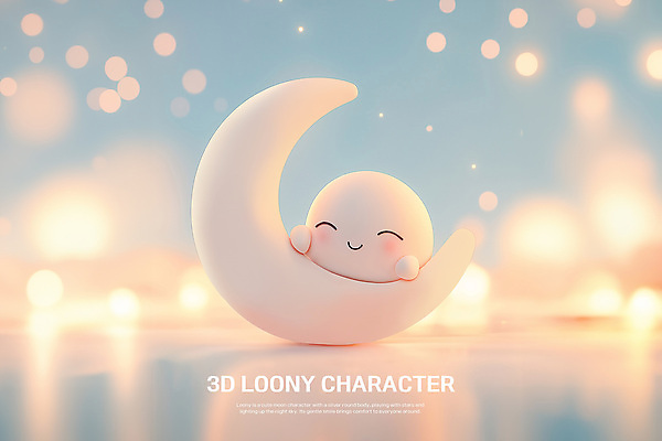 PSD 편집이미지 캐릭터 분홍색 휴식 미소 사람없음 평화 귀여움 꿈 달 잠 편집3D 자연요소 컬러 컨셉 표정 3D 파일형식