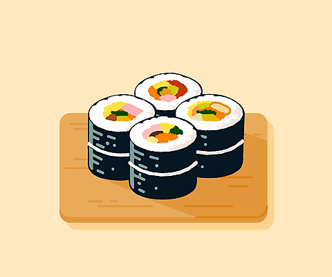 한식 일러스트 식재료 밥 도마 사람없음 컬러풀 식사 김밥 간편조리식품 국내일러스트 AI파일 음식 컬러 주방용품 파일형식 벡터