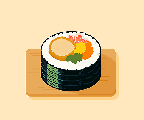 한식 일러스트 식재료 밥 도마 사람없음 컬러풀 식사 김밥 간편조리식품 국내일러스트 AI파일 음식 컬러 주방용품 파일형식 벡터