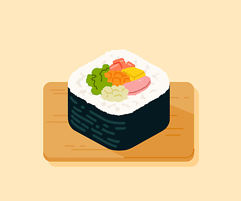 한식 일러스트 식재료 밥 도마 사람없음 컬러풀 식사 김밥 간편조리식품 국내일러스트 AI파일 음식 컬러 주방용품 파일형식 벡터
