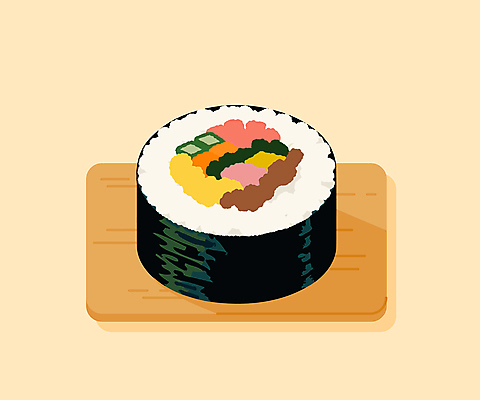 한식 일러스트 식재료 밥 도마 사람없음 컬러풀 식사 김밥 간편조리식품 국내일러스트 AI파일 음식 컬러 주방용품 파일형식 벡터