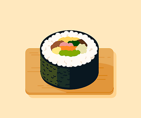 한식 일러스트 식재료 밥 도마 사람없음 컬러풀 식사 김밥 간편조리식품 국내일러스트 AI파일 음식 컬러 주방용품 파일형식 벡터