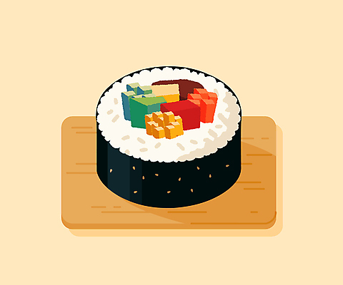 한식 일러스트 식재료 밥 도마 사람없음 컬러풀 식사 김밥 간편조리식품 국내일러스트 AI파일 음식 컬러 주방용품 파일형식 벡터