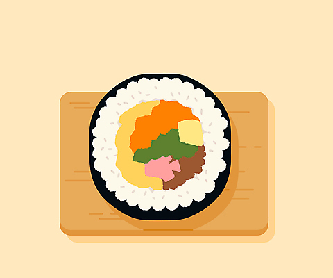 한식 일러스트 식재료 밥 도마 사람없음 컬러풀 식사 김밥 간편조리식품 국내일러스트 AI파일 음식 컬러 주방용품 파일형식 벡터