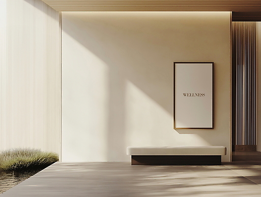 PSD 편집이미지 액자 벤치 프레임 그림자 사람없음 인테리어 햇빛 공백 연못 풀잎 베이지색 편집소스 이미지편집 편집실사 웰니스 디자인 컬러 잎 의자 태양 풀_식물 CG 파일형식