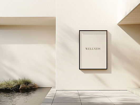 PSD 편집이미지 액자 프레임 그림자 사람없음 인테리어 햇빛 공백 돌_바위 연못 풀잎 베이지색 편집소스 이미지편집 편집실사 웰니스 디자인 컬러 잎 태양 풀_식물 CG 파일형식