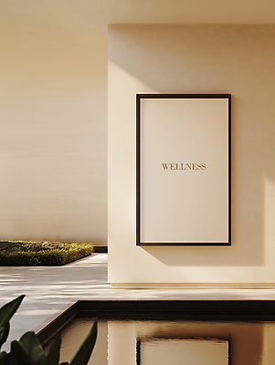 PSD 편집이미지 액자 프레임 그림자 사람없음 인테리어 햇빛 반사 공백 연못 풀잎 베이지색 편집소스 이미지편집 편집실사 웰니스 디자인 컬러 잎 태양 풀_식물 CG 파일형식