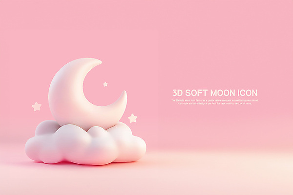 PSD 구름 편집이미지 별 분홍색 휴식 사람없음 평화 꿈 초승달 편집3D 자연요소 컬러 컨셉 3D 달 파일형식