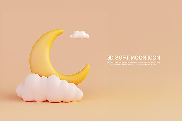 PSD 구름 편집이미지 휴식 사람없음 노란색 평화 꿈 초승달 편집3D 자연요소 컬러 컨셉 3D 달 파일형식