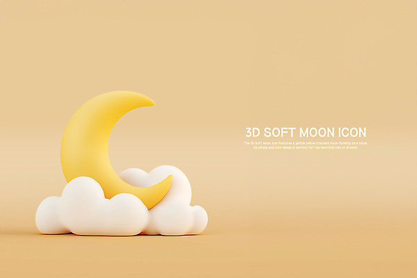 PSD 구름 편집이미지 휴식 사람없음 노란색 평화 꿈 초승달 편집3D 자연요소 컬러 컨셉 3D 달 파일형식