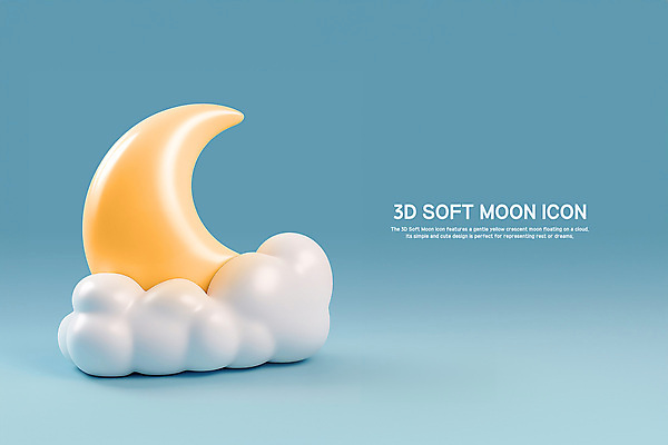 PSD 구름 편집이미지 하늘색 휴식 사람없음 평화 꿈 초승달 편집3D 자연요소 컨셉 파란색 3D 달 파일형식