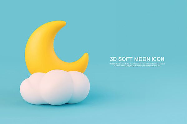 PSD 구름 편집이미지 하늘색 휴식 사람없음 평화 꿈 초승달 편집3D 자연요소 컨셉 파란색 3D 달 파일형식