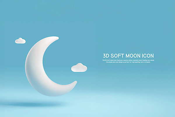 PSD 구름 편집이미지 하늘색 휴식 사람없음 평화 꿈 초승달 편집3D 자연요소 컨셉 파란색 3D 달 파일형식