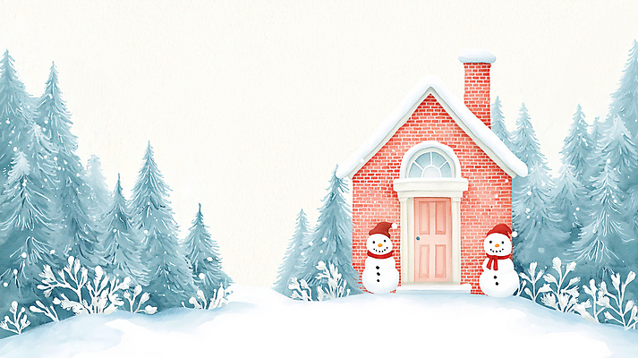 JPG 나무 모자 크리스마스 겨울 일러스트 눈사람 풍경 사람없음 목도리 흰색 눈 벽돌집 겨울풍경 국내일러스트 AI일러스트 AI콘텐츠 자연요소 식물 잡화 계절 기념일 컬러 날씨 주택 파일형식