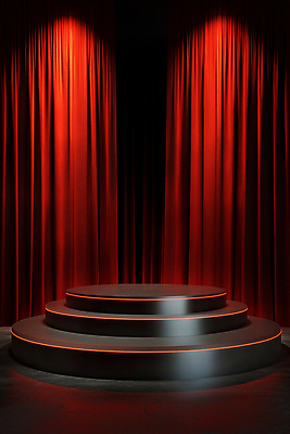 JPG 편집이미지 이벤트 사람없음 빨간색 세일 커튼 질감 단상 시상대 시상식 연말 포디움 편집실사 AI포토 AI콘텐츠 컬러 무대 CG 파일형식