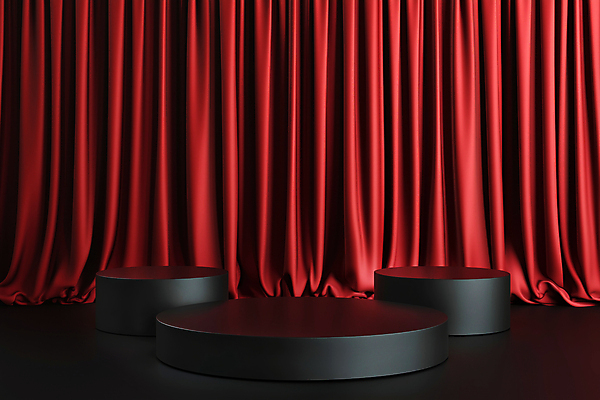 JPG 편집이미지 이벤트 사람없음 빨간색 세일 커튼 질감 단상 시상대 시상식 연말 포디움 편집실사 AI포토 AI콘텐츠 컬러 무대 CG 파일형식