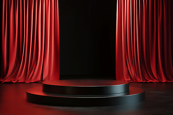 JPG 편집이미지 이벤트 사람없음 빨간색 세일 커튼 질감 단상 시상대 시상식 연말 포디움 편집실사 AI포토 AI콘텐츠 컬러 무대 CG 파일형식