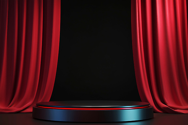 JPG 편집이미지 이벤트 사람없음 빨간색 세일 커튼 질감 단상 시상대 시상식 연말 포디움 편집실사 AI포토 AI콘텐츠 컬러 무대 CG 파일형식