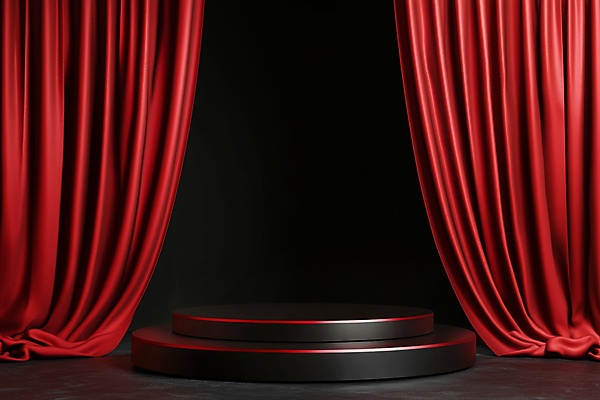 JPG 편집이미지 이벤트 사람없음 빨간색 세일 커튼 질감 단상 시상대 시상식 연말 포디움 편집실사 AI포토 AI콘텐츠 컬러 무대 CG 파일형식