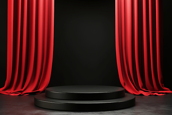 JPG 편집이미지 이벤트 사람없음 빨간색 세일 커튼 질감 단상 시상대 시상식 연말 포디움 편집실사 AI포토 AI콘텐츠 컬러 무대 CG 파일형식