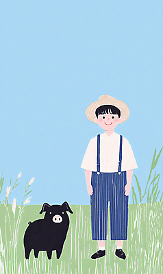 JPG 전신 남자 하늘색 일러스트 청소년 자연 한명 초원 농장 목장 시골 농부 멜빵바지 밀짚모자 흑돼지 십대남자한명만 국내일러스트 AI일러스트 AI콘텐츠 직업 모자_잡화 1 농업 바지 사람 파란색 돼지 멜빵 생태계 남자한명만 십대남자만 파일형식