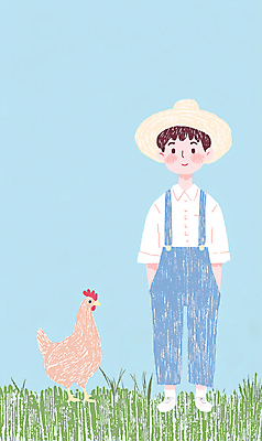 JPG 전신 남자 하늘색 일러스트 청소년 자연 한명 초원 농장 목장 시골 닭 농부 멜빵바지 밀짚모자 십대남자한명만 국내일러스트 AI일러스트 AI콘텐츠 직업 모자_잡화 1 농업 바지 조류 사람 파란색 멜빵 생태계 남자한명만 십대남자만 파일형식