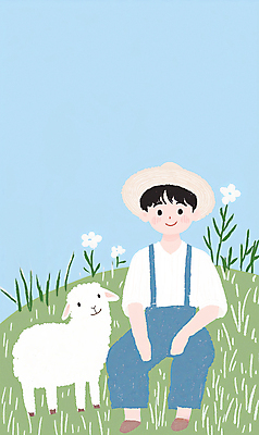 JPG 전신 남자 하늘색 일러스트 청소년 자연 한명 초원 농장 목장 시골 양 농부 멜빵바지 밀짚모자 십대남자한명만 국내일러스트 AI일러스트 AI콘텐츠 직업 모자_잡화 1 농업 바지 포유류 사람 파란색 멜빵 생태계 남자한명만 십대남자만 파일형식