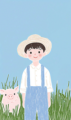 JPG 전신 남자 하늘색 일러스트 청소년 자연 한명 초원 농장 목장 시골 돼지 농부 멜빵바지 밀짚모자 십대남자한명만 국내일러스트 AI일러스트 AI콘텐츠 직업 모자_잡화 1 농업 바지 포유류 사람 파란색 멜빵 생태계 남자한명만 십대남자만 파일형식