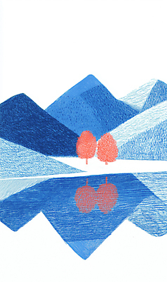 JPG 나무 호수 겨울 일러스트 자연 산 풍경 사람없음 파란색 반사 추위 스케치 국내일러스트 AI일러스트 AI콘텐츠 식물 계절 컬러 미술 생태계 파일형식