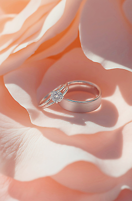 JPG 편집이미지 꽃잎 결혼 사람없음 우아함 결혼반지 커플반지 다이아몬드 살구색 편집소스 편집실사 웨딩밴드 AI포토 AI콘텐츠 꽃 컬러 컨셉 이벤트 반지 보석 CG 파일형식