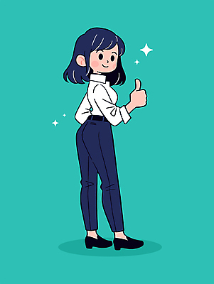 전신 여자 인물캐릭터 일러스트 비즈니스 한명 미소 웃음 정장 성인 긍정 청록색 따봉 굿 오피스룩 엘리먼트 칭찬 성인여자한명만 일러캐릭터 AI파일 캐릭터 1 옷 컬러 컨셉 표정 사람 최고 여자한명만 성인여자만 파일형식 벡터