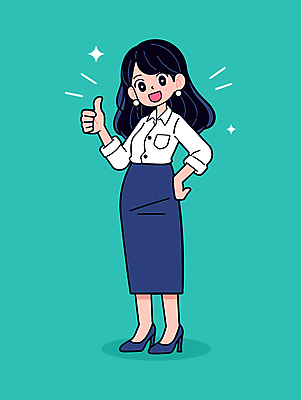 전신 여자 인물캐릭터 일러스트 비즈니스 한명 미소 웃음 정장 성인 긍정 청록색 따봉 굿 오피스룩 엘리먼트 칭찬 성인여자한명만 일러캐릭터 AI파일 캐릭터 1 옷 컬러 컨셉 표정 사람 최고 여자한명만 성인여자만 파일형식 벡터