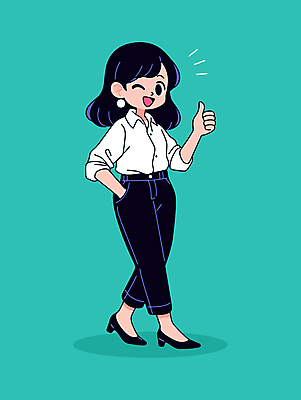 전신 여자 인물캐릭터 일러스트 비즈니스 한명 미소 웃음 정장 성인 긍정 청록색 따봉 굿 오피스룩 엘리먼트 칭찬 성인여자한명만 일러캐릭터 AI파일 캐릭터 1 옷 컬러 컨셉 표정 사람 최고 여자한명만 성인여자만 파일형식 벡터