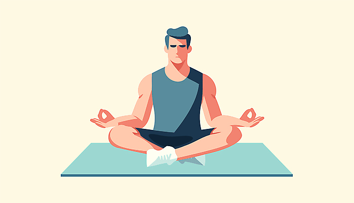 전신 남자 일러스트 요가 건강 한명 성인 운동복 운동 평화 고요 매트 집중 명상 힐링 가부좌 성인남자한명만 국내일러스트 AI파일 1 웰빙 옷 컨셉 사람 앉기 남자한명만 성인남자만 파일형식 벡터