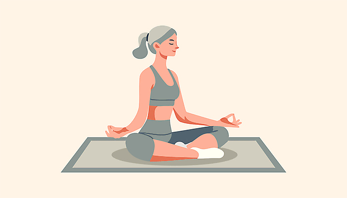 전신 여자 노년 일러스트 요가 건강 한명 운동복 운동 평화 눈감음 고요 매트 집중 명상 힐링 가부좌 노인여자한명만 국내일러스트 AI파일 1 웰빙 옷 컨셉 모션 사람 앉기 성인 여자한명만 노인여자만 파일형식 벡터