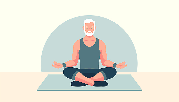 전신 노년 남자 일러스트 요가 건강 한명 운동복 운동 평화 눈감음 고요 매트 집중 명상 힐링 가부좌 노인남자한명만 국내일러스트 AI파일 1 웰빙 옷 컨셉 모션 사람 앉기 성인 남자한명만 노인남자만 파일형식 벡터