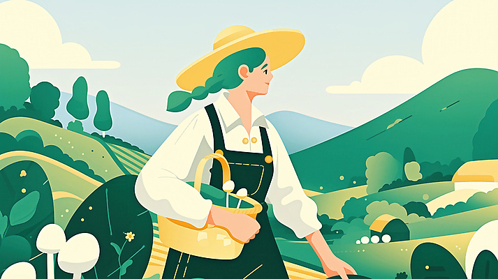 JPG 모자 여자 농업 일러스트 자연 한명 들기 초원 상반신 성인 초록색 농작물 농장 바구니 평화 버섯 수확 농부 버섯농장 자연친화적 성인여자한명만 국내일러스트 AI일러스트 AI콘텐츠 직업 1 잡화 산업 컬러 컨셉 모션 사람 생태계 여자한명만 성인여자만 파일형식