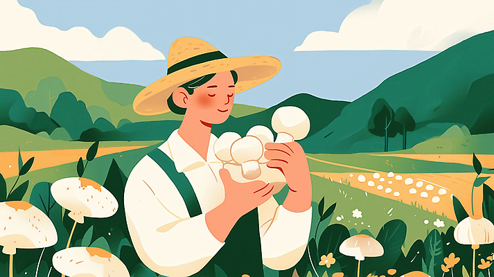 JPG 모자 여자 농업 일러스트 자연 한명 미소 들기 초원 상반신 성인 초록색 농장 평화 버섯 수확 농부 버섯농장 자연친화적 성인여자한명만 국내일러스트 AI일러스트 AI콘텐츠 직업 1 잡화 산업 컬러 컨셉 모션 표정 사람 생태계 여자한명만 성인여자만 파일형식