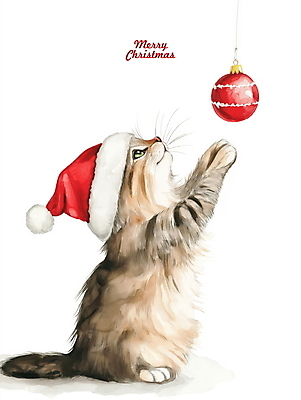 PSD 새끼 크리스마스 겨울 일러스트 산타모자 수채화 사람없음 고양이 그림 오너먼트 반려묘 국내일러스트 동물 모자_잡화 계절 기념일 크리스마스장식 포유류 반려동물 파일형식