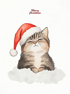 PSD 크리스마스 겨울 일러스트 산타모자 수채화 사람없음 고양이 눈 그림 반려묘 국내일러스트 자연요소 모자_잡화 계절 기념일 포유류 날씨 반려동물 파일형식
