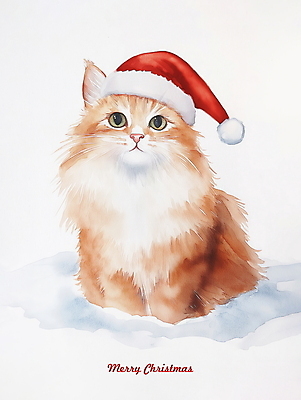 PSD 크리스마스 겨울 일러스트 산타모자 수채화 사람없음 고양이 눈 그림 반려묘 국내일러스트 자연요소 모자_잡화 계절 기념일 포유류 날씨 반려동물 파일형식